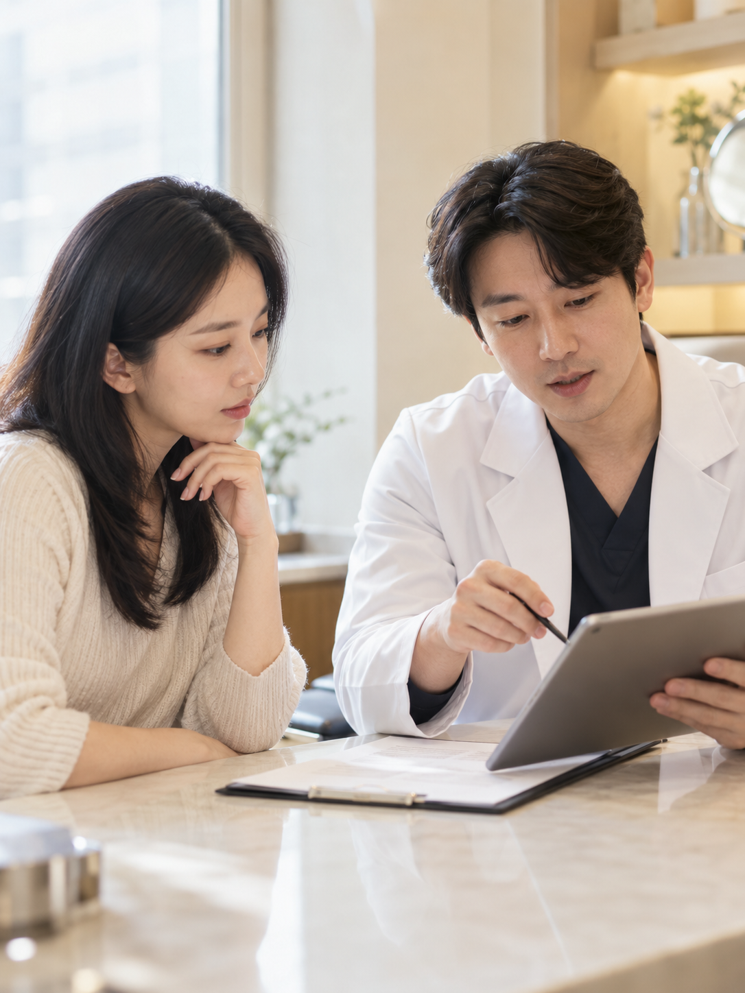 AI 생성 실사 예시: 재수술 상담 자료 확인